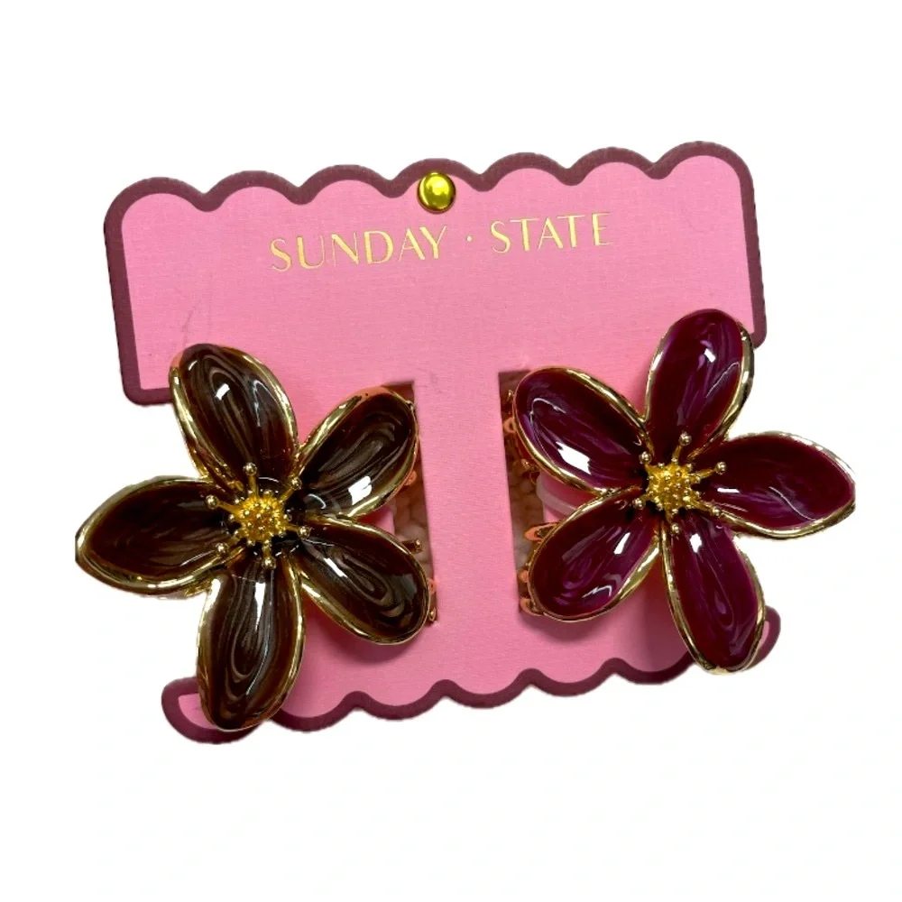 NWT โ๏ธ๐บโ๏ธ Sunday State gorgeous Hair Claw Enamel Clips set of 2 - Picture 3 of 9